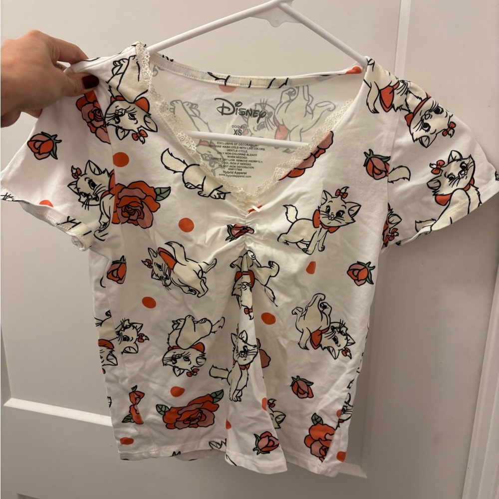 Disney White and Orange Cat Print Tee